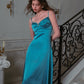 French retro textured satin slim long blue suspender dress holiday dress homecoming dress R5123