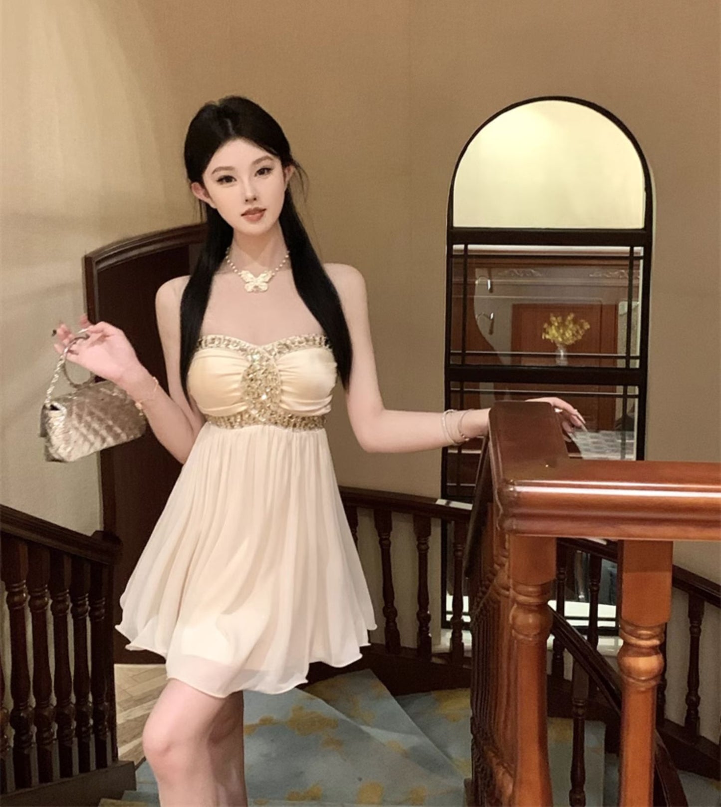 Sexy one-shoulder tube top dress with diamonds R0538