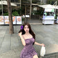 Sexy purple suspender dress with elegant waist and slimming A-line short skirt R0541