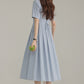 French new blue college style dress waist pleated shirt skirt R1938