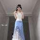 Suit white camisole faux two piece skirt two piece suit R0650