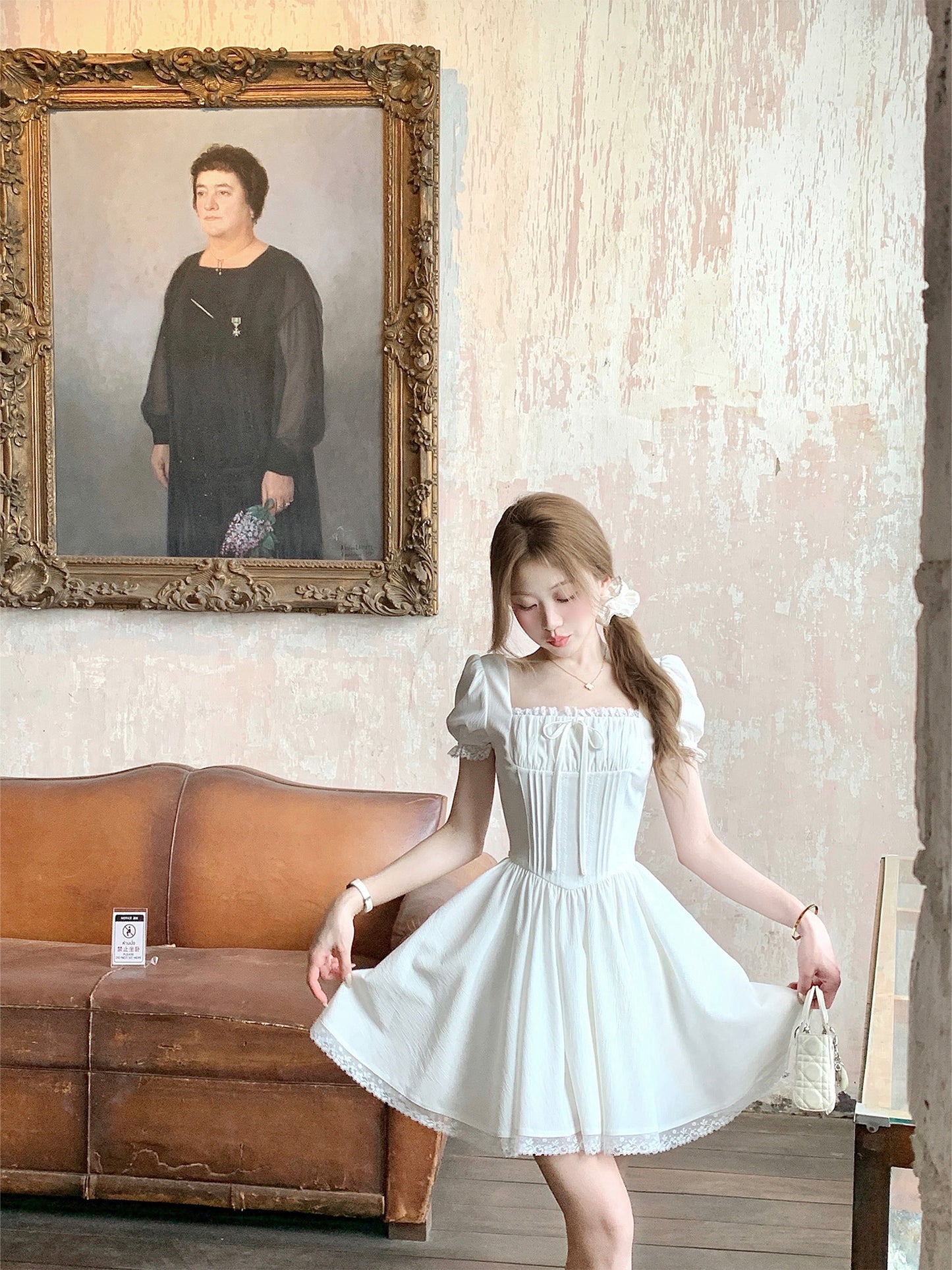 French style little white dress for girls, slim fit, heavy work dress, new summer style R3912