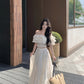 Summer beautiful one-shoulder short top a-line skirt beautiful two-piece suit R0853