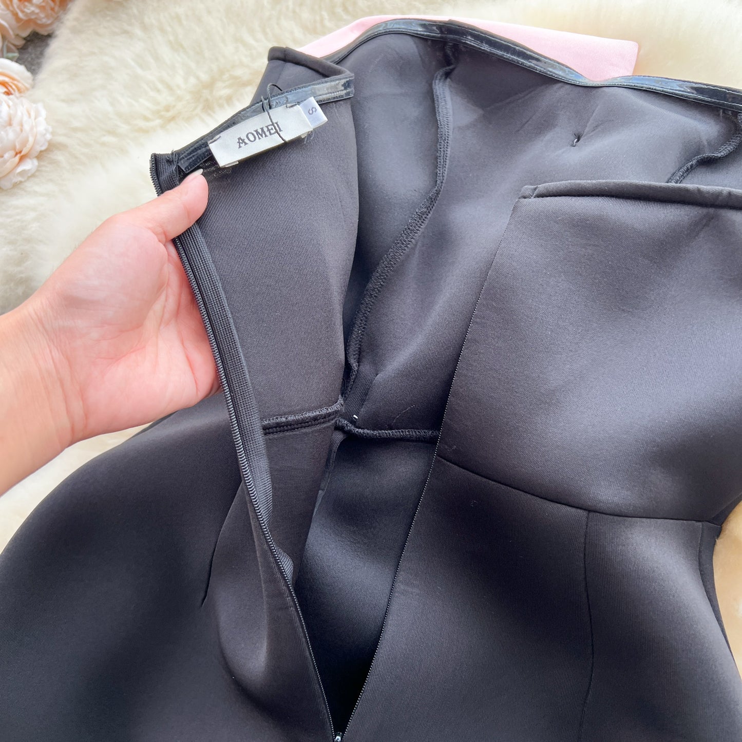 French style tube top dress summer three-dimensional bow slit waist slim dress R2303