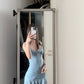 Sexy retro blue suspender dress beautiful waist slim a-line short skirt R0724