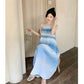 Gradient blue seaside holiday style suspender dress new Sanya tea break beach dress R0183