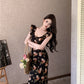 Temperament high-end retro floral dress super beautiful long skirt R0646