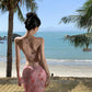 Travel wear printed deep v suspender dress sexy backless beach dress R1596