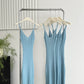 Misty blue pure slim long skirt suspenders knitted dress R2087