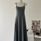 Black and gray simple waist slim U-neck temperament long suspender dress R2088