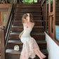 Summer fishtail design floral long skirt with suspenders for holiday R3868