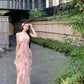 French style beautiful sling dress seaside holiday green print dress beach dress R1564