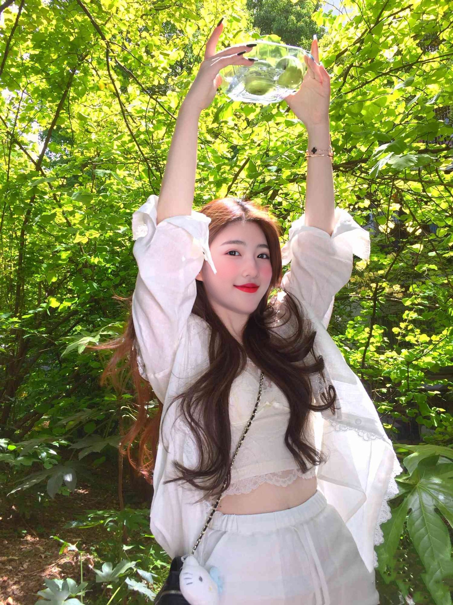 Beautiful and gentle temperament white shirt lace inner a-line skirt three-piece suit R0889