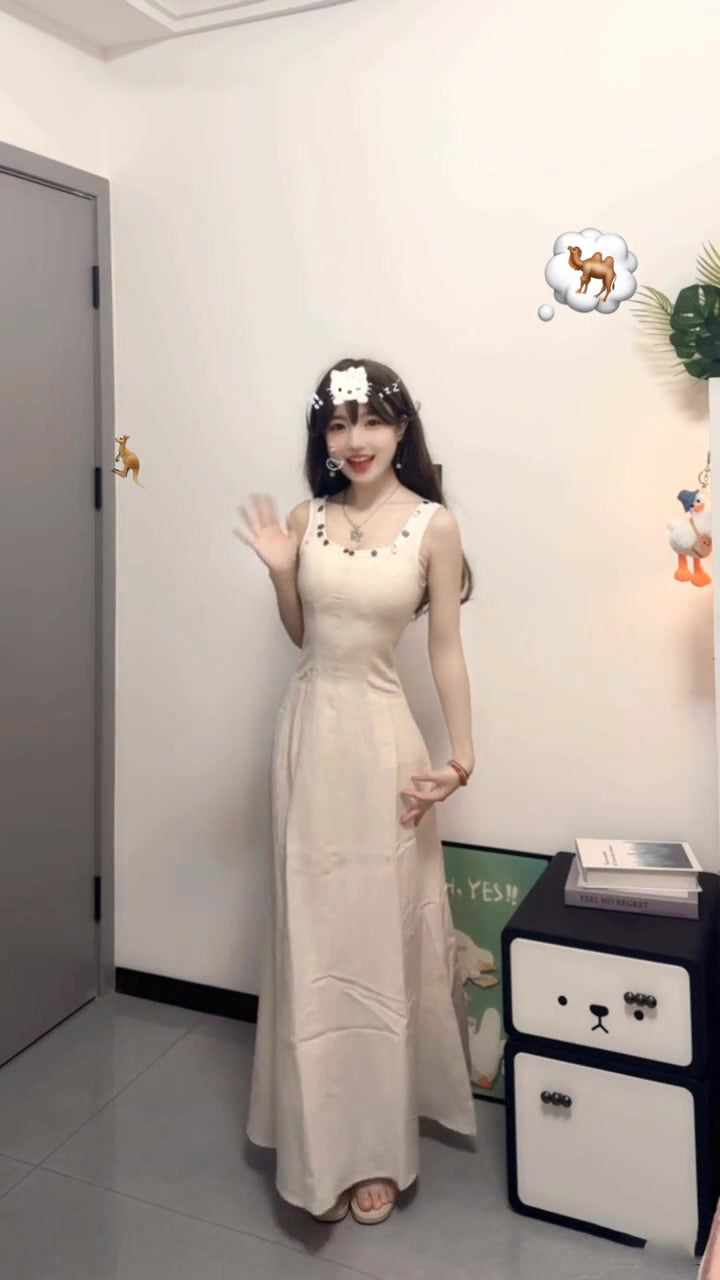 White sleeveless vest dress gentle style waist slim hip skirt R0589