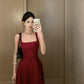 Skirt square neck suspender dress royal sister style temperament wine red high-end dress R1437