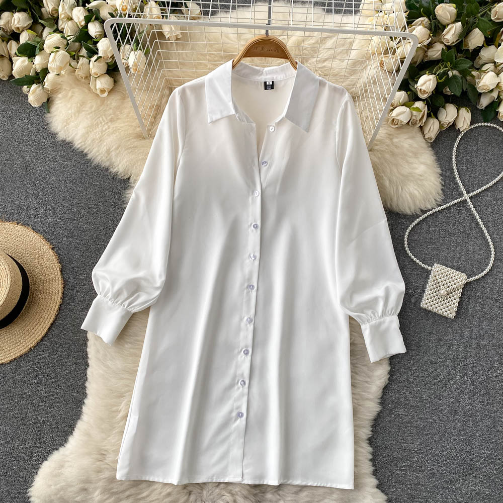 French style small white shirt dress knitted vest vest dress layered waist two-piece suit R2332