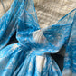 Sweet hot girl lantern sleeve waist backless puffy floral dress princess petite short skirt R2327
