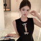 Temperament little black dress bow vest dress waist A-line small dress R0536