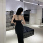 Black slim waist halter dress sexy backless holiday hip-hugging slit inner long skirt R1445