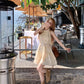 Cream Yellow Halter Neck Dress Summer French Tulle Short Skirt Babydoll Skirt R3833
