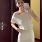Beautiful white knitted dress gentle temperament waist hip short skirt R0803