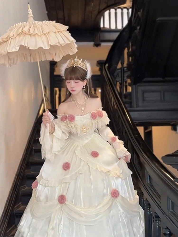 Tana Manor Retro Lolita Three-Dimensional Rose Long Skirt Heavy-Duty Dress Princess Skirt R1694