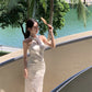 Girls improved cheongsam 2025 new style national style jacquard sleeveless halter dress R1767