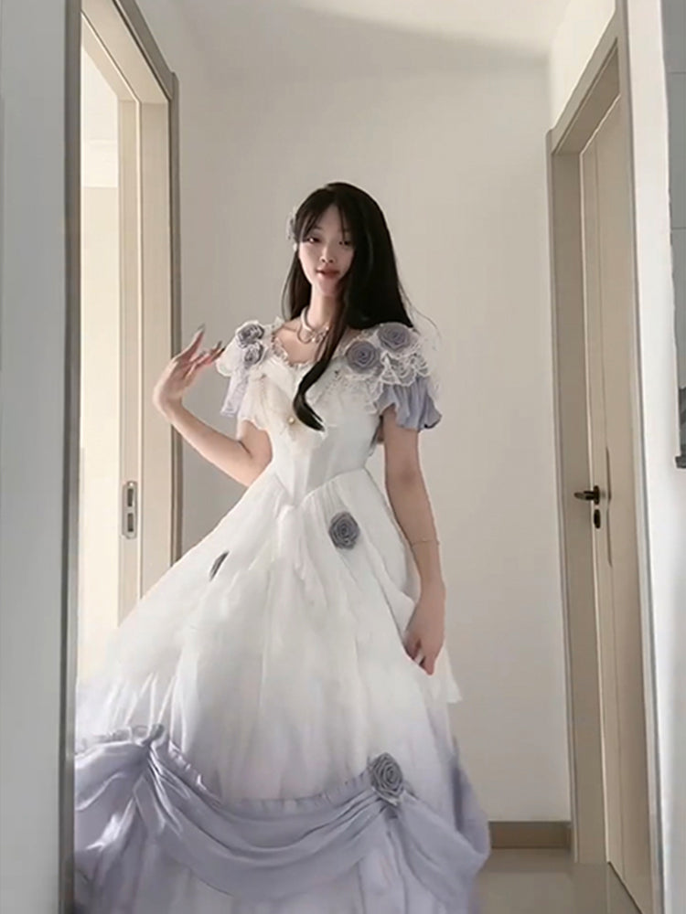 Tana Manor Retro Lolita Three-Dimensional Rose Long Skirt Heavy-Duty Dress Princess Skirt R1694