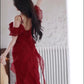 Retro red one-shoulder suspender dress high-end temperament beach dress R0774