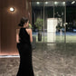 Birthday dress high-end dress high-end niche temperament lady black halter dress R1816