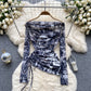 European and American hot girl style tie-dyed one-shoulder drawstring pure desire niche chic top R2296
