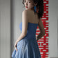 Dress blue wedding banquet high-end banquet temperament slim tube top dress R1624
