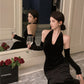Retro halter neck velvet dress 2025 sexy temperament hip fishtail dress R1493