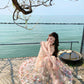 Beautiful small skirt loose A-line long skirt holiday style flower suspender dress R0693