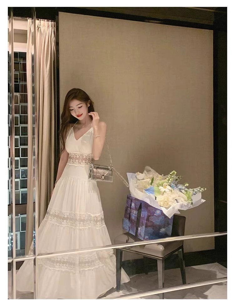 Temperament lace suspender dress waist dress long skirt R0488
