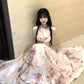A rich girl's outfit with floral suspender dress, gentle temperament, waisted A-line long skirt R0489