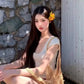Vacation style outfit sexy hot girl beautiful knitted top floral skirt two-piece skirt R0893