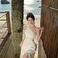 White off-shoulder dress with slits for a beach holiday, slimming suspender beach dress R1603