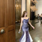 Beautiful small skirt waist hip skirt purple floral suspender dress R0635