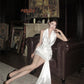 Acetate satin sexy backless halter neck white dress design slim fit temperament hip skirt R1771