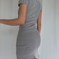 Sexy waist polo neck side slit short sleeve dress S curve hip skirt slim R3093