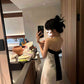 White tube top dress gentle style unique mesh long skirt R0531