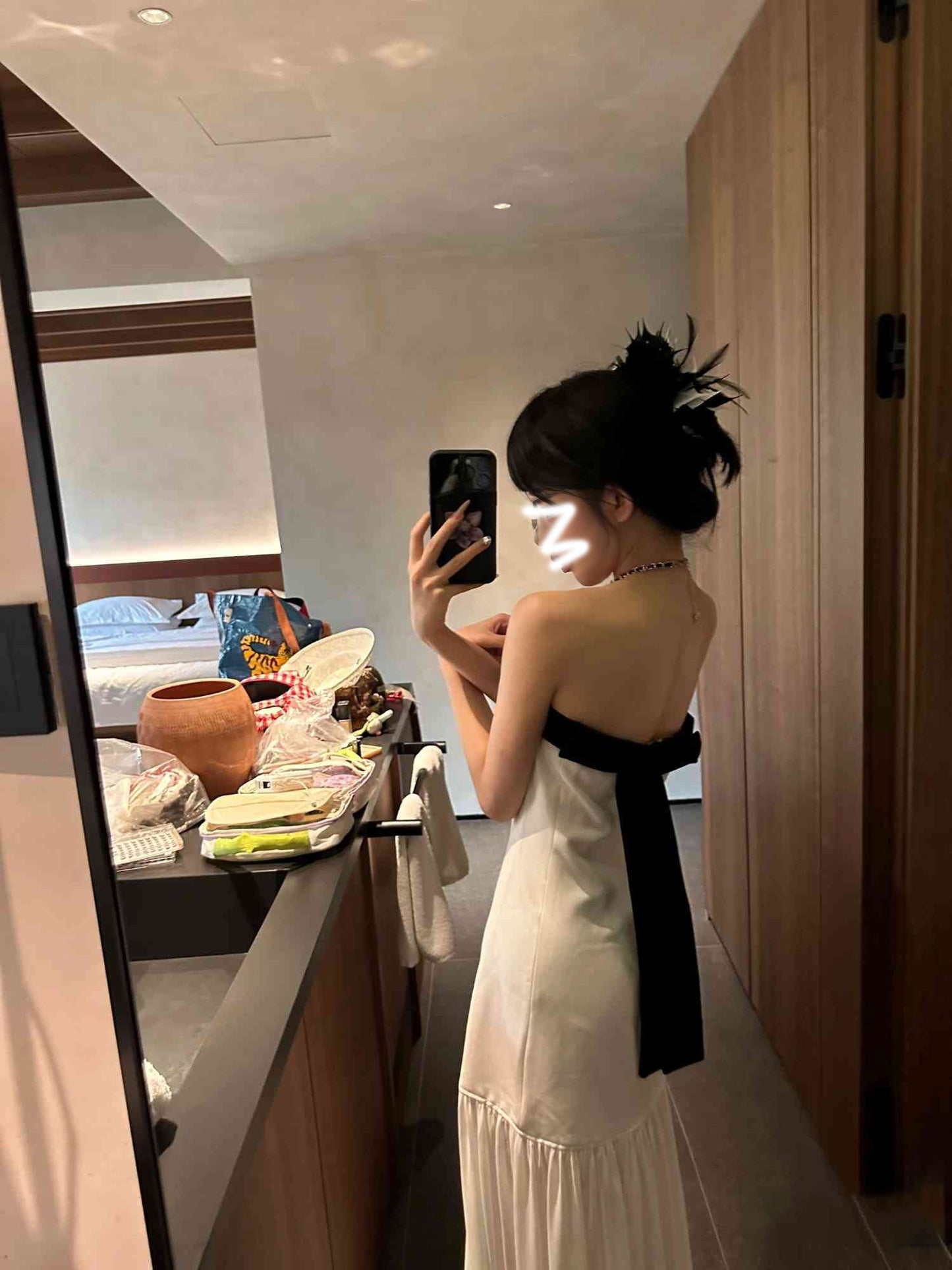 White tube top dress gentle style unique mesh long skirt R0531