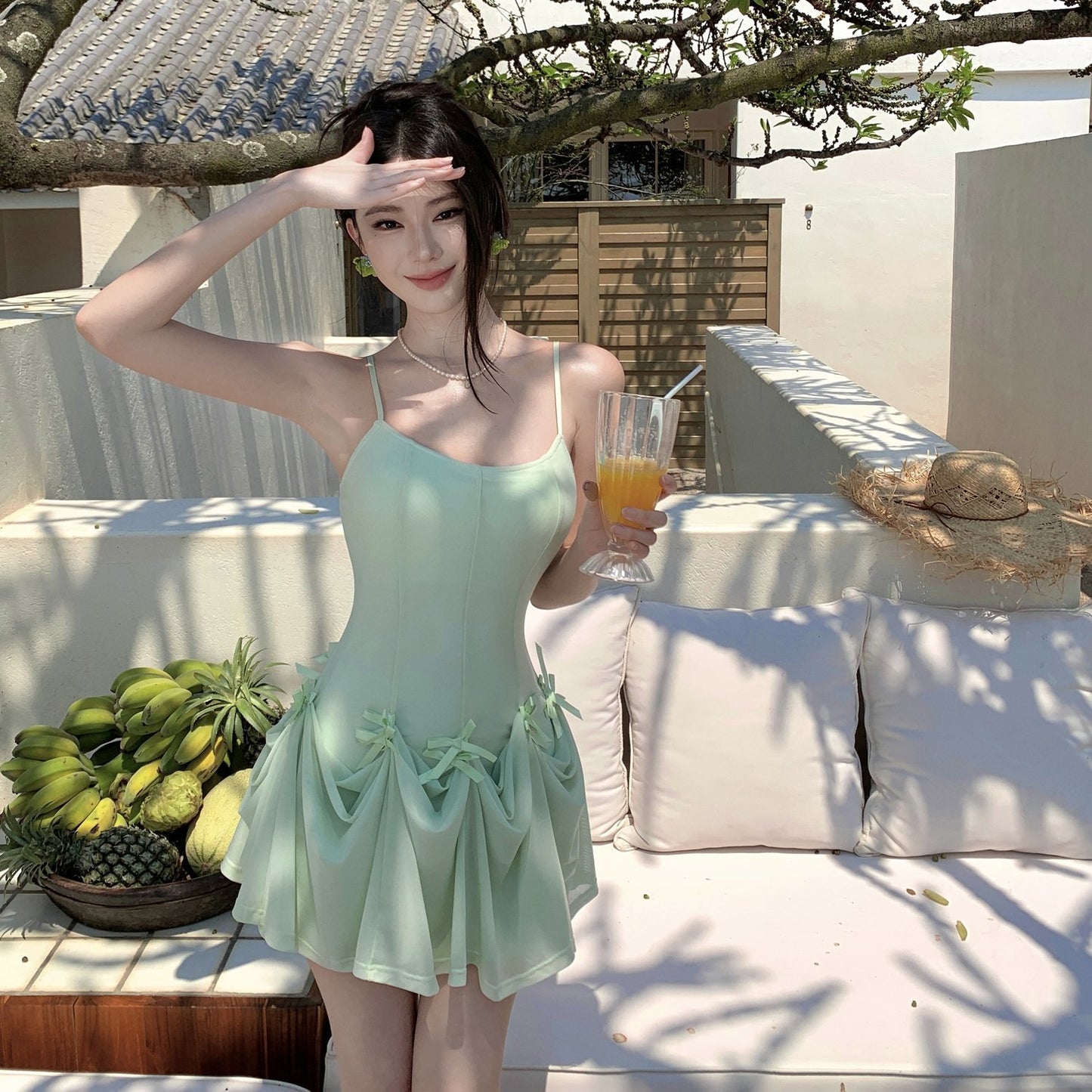 One dress multiple wear mint green suspender dress unique beautiful skirt R0532