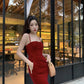 Retro red velvet suspender dress French style temperament small dress R1465