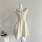 Navy Collar Cotton Ruffle Sleeveless Dress R2044
