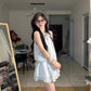Blue halter dress gentle temperament waist a-line short skirt summer skirt R0836