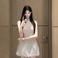 Temperament high-grade sleeveless halter neck dress beautiful mesh flower bud skirt R0763