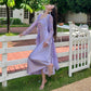 Satin dress with a swaying collar, high-end niche sexy suspender dress, purple inner long skirt R0998