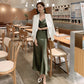 Green acetate satin silk suspender dress women's medium length 2025 new long skirt R1006